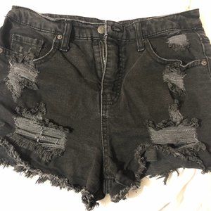 Black Denim High Rise Shorts
